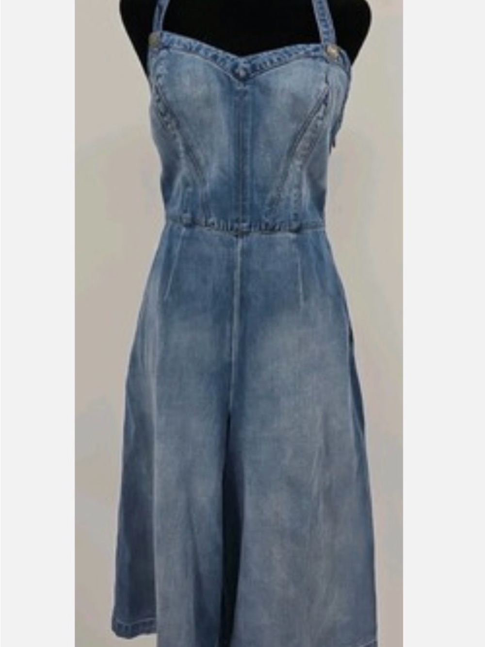 Denim Halter Midi Denim Capri in Blue